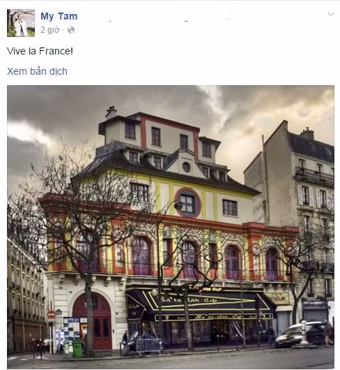 Ca sĩ Mỹ Tâm cũng hướng về nước Pháp.