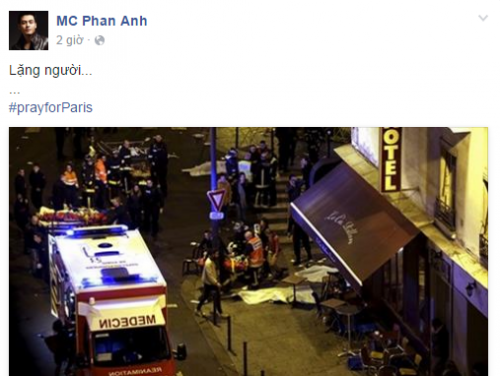 MC Phan Anh "lặng người" khi đọc tin tức về vụ khủng bố đẫm máu tại thủ đô Paris, Pháp.