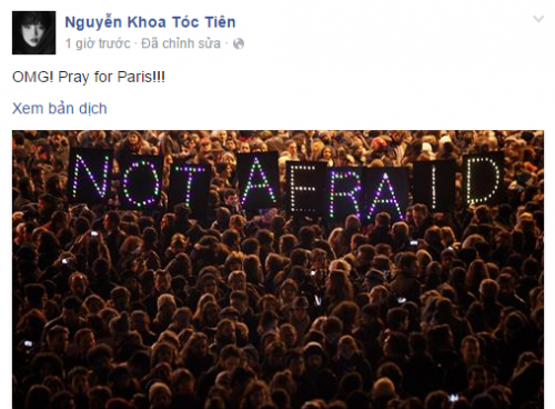 Ca sĩ Tóc Tiên: "OMG! Pray for Paris!!!".