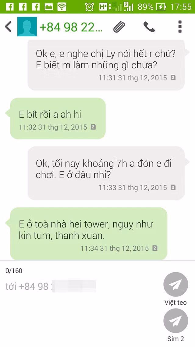 Tin nhắn đồng ý nhận khách của PG An V.