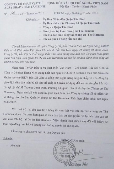 Văn bản cam kết trả nợ của chủ đầu tư.