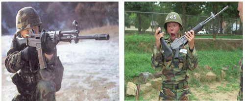 Anh lính Hàn bắn súng rất oai phong trên phim nhưng ngoài đời hoàn toàn khác biệt.