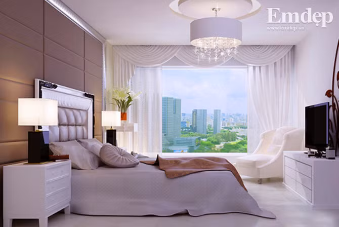 Phòng ngủ cho vợ chồng gia chủ lãng mạn, ấm áp.