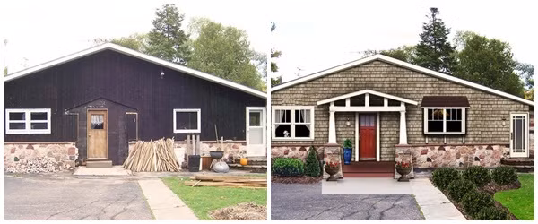 Ngôi nhà cũ bên trái hoàn toàn có thể "lột xác" thành một ngôi nhà mang phong cách hoàn toàn khác nhờ gia chủ sửa sang lại hệ thống cửa và sơn nhà. Chỉnh trang lại hệ thống cửa để tạo thành những cửa sổ, cửa chính lớn vừa không quá tốn kém lại vừa giúp căn nhà của bạn thêm thoáng và đón được nhiều ánh sáng tự nhiên hơn.