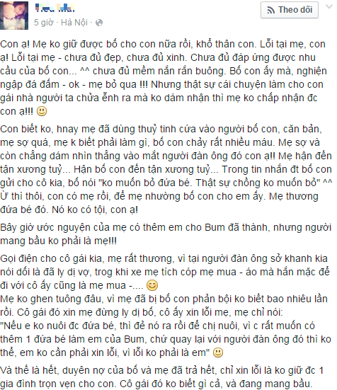 Dòng chia sẻ của cô vợ trẻ hút hơn 50 ngàn lượt xem.