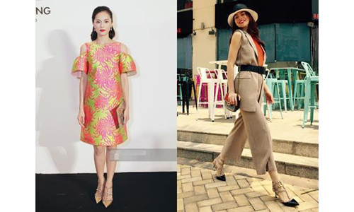 Cùng 1 đôi giày, nhưng nhờ sở hữu con mắt thẩm mỹ biết cách phối đồ tinh tế mà Hà Hồ nổi bật hơn hẳn.