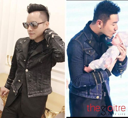 Người chồng soái ca của Nhung Hít cũng sắm cho mình những món đồ thời trang xa xỉ. Chiếc áo khoác jeans giống của Huỳnh Hiểu Minh có giá tới vài trăm triệu đồng.