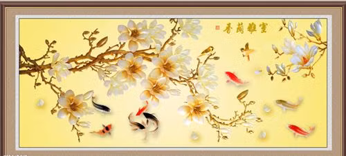 Tranh đàn cá Tranh đàn cá mang lại những điều tốt lành cho gia chủ, nó thể hiện sự chi tiêu đủ đầy nên được treo ở khu vực hút tiền của phòng khách.