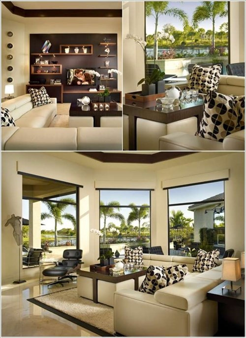 Thiết kế một bàn nước kiểu dáng độc đáo, và tận dụng khoảng trống dưới gầm bàn để cất giấu những chiếc ghế phụ, phòng trường hợp cần thêm chỗ ngồi khi nhà đông khách.