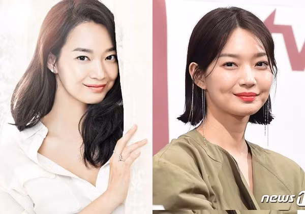 Người đẹp Shin Min Ah chuyển từ tóc dài quen thuộc sang tóc ngắn vểnh và chẻ ngôi giữa hồi đầu năm nay. Kiểu tóc nữ tính pha chút cổ điển này giúp nữ diễn viên trông rạng rỡ hơn.