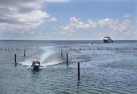 Vào đảo... Ngày nay, Trường Sa như một pháo đài, cứ điểm để bảo vệ chủ quyền của Tổ quốc giữa Biển Đông như Bạch Đằng Giang khi xưa và những Điện Biên Phủ của thế kỷ XX. Để đặt chân lên được các đảo, hầu hết chúng tôi chỉ có thể đi bằng xuồng máy nhỏ từ tàu cùng các chiến sĩ hải quân. Vì đó là cách duy nhất để luồn lách theo các luồng lạch giữa mê trận của những rạn san hô ngầm.