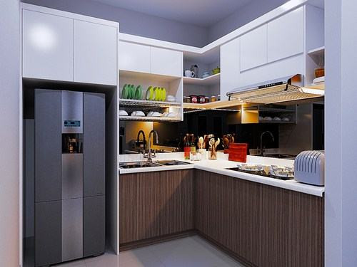 Gia chủ cũng đã vô cùng khéo léo khi sử dụng nhiều tầng vật liệu với màu sắc đối lập nhau, nếu như tủ bếp dưới là màu nâu của ván ép thì mặt là đá trắng, kính đen và phía trên cùng là tủ bếp màu trắng. Nhiều tầng màu sắc đối lập được phân tách ra một cách rõ ràng, tủ bếp dưới thường hay bị vấy bẩn nên dùng vật liệu tối màu hơn tủ ở trên. 48m2 chắc chắn không thể nào bạn có được một căn phòng ngủ rộng, ở đây bạn sẽ thấy phòng ngủ chưa đạt đến 9m2, song lại đầy đủ các món đồ nội thất cần thiết.