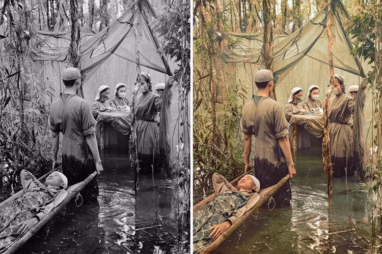 Một lán cứu thương của quân giải phóng miền Nam Việt Nam.