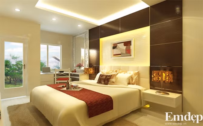 Phòng ngủ dành cho vợ chồng gia chủ ấm áp, lãng mạn.