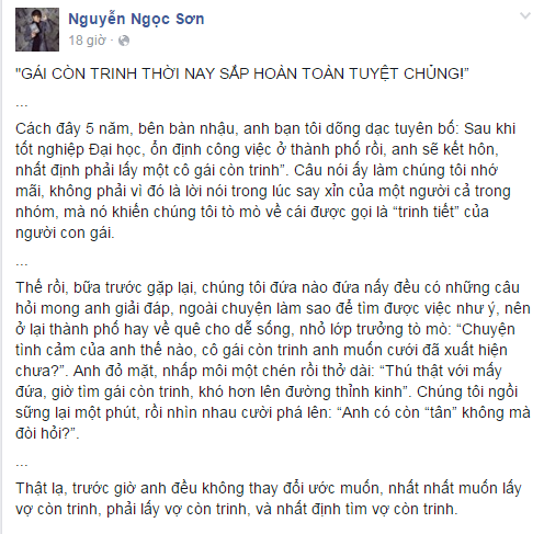 Câu chuyện của Ngọc Sơn đăng tải gây sốt mạng.