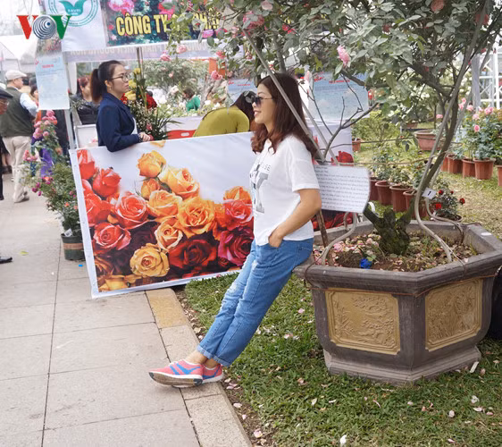 Nhưng cô gái vẫn thản nhiên ngồi lên chậu cây.