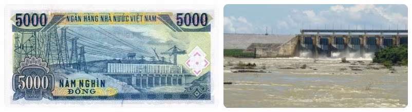 5000 đồng: Nhà máy thủy điện Trị An, được xây dựng trên sông Đồng Nai. Nhà máy được hỗ trợ về tài chính và công nghệ của Liên Xô từ năm 1984, khánh thành và đưa vào sử dụng từ năm 1991.