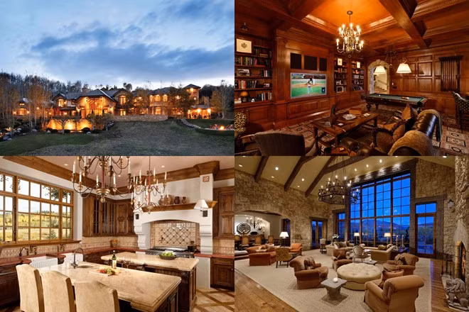 Nhà gỗ Elisa, Aspen, Colorado (Mỹ) - Giá thuê: 255.000 USD/tuần Nhà gỗ Elisa mang tới sự tĩnh dưỡng tuyệt đối với vị trí ở giữa núi Red Mountain và thung lũng Hunter Creek cùng lối trang trí nội thất đậm chất đồng quê Mỹ. Điểm độc đáo của căn nhà này là những cửa sổ cỡ lớn cùng phòng khách rộng rãi nhìn ra khung cảnh thơ mộng bên ngoài. Elisa có sức chứa 16 người và gồm nhiều tiện nghi như phòng chơi billiard, spa, gym, phòng giải trí và bể bơi vô cực 16m. Giá thuê bao gồm cả dịch vụ vệ sĩ.