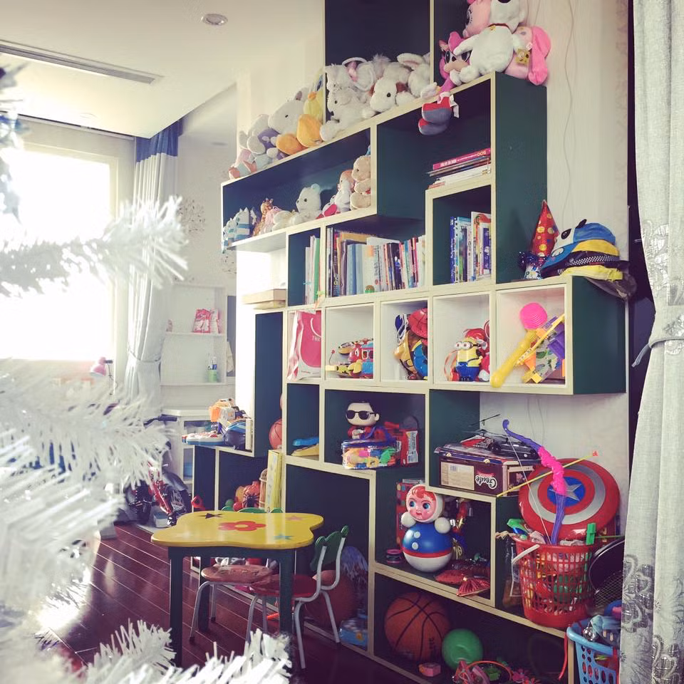 Gia đình có riêng một tủ đựng đồ chơi cho các con.