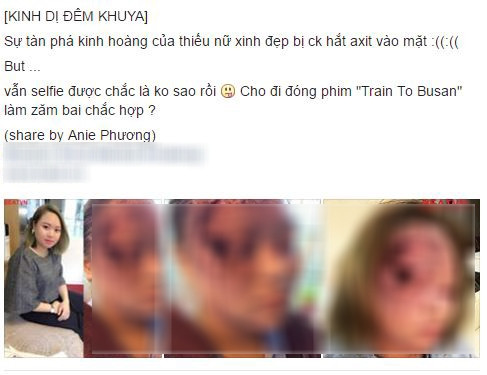 Mạng xã hội đang lan truyền tấm hình người phụ nữ bị tạt axit, một phần gương mặt và mắt bị hủy hoại hoàn toàn. Nhìn những tấm hình chụp này khiến nhiều người hoảng sợ.