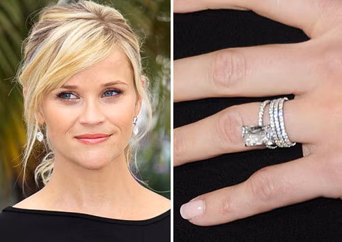 Nhẫn đính hôn mang phong cách retro của minh tinh tóc vàng Reese Witherspoon được ước tính 400.000 USD (hơn 8 tỷ đồng).