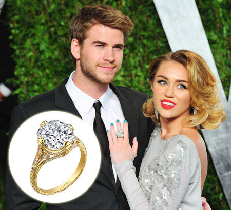 Chiếc nhẫn nạm kim cương nặng 3,5 carat, trị giá 100.000 USD (hơn 2,1 tỷ đồng). Liam trao cho Miley vật chứng tình yêu này vào mùa hè năm 2012, khi anh đính hôn với cô.