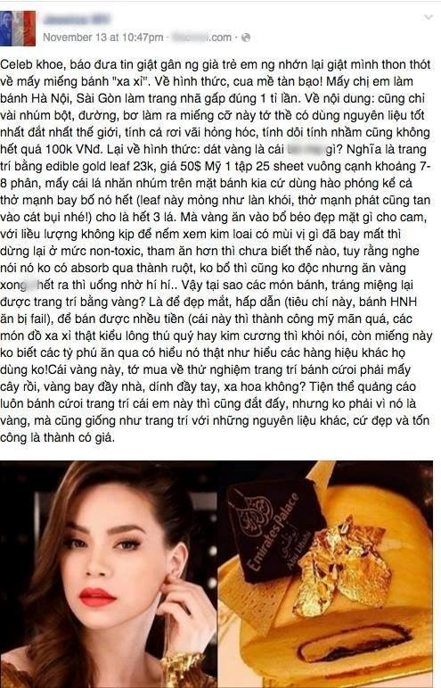Sự thật gây sốc về chiếc bánh dát vàng của Hồ Ngọc Hà