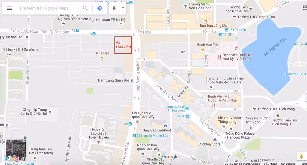 Vị trí dự án AZ Lâm Viên được coi là đắc địa khi nằm ở trục giao thông thuận tiện, gần nhiều trường học, siêu thị, công viên, bệnh viện... Ảnh: Google Maps.