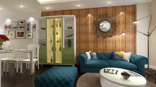 Tạo nên chiều sâu cho không gian phòng khách chính là chiếc gương treo tường mang đậm tính nghệ thuật.