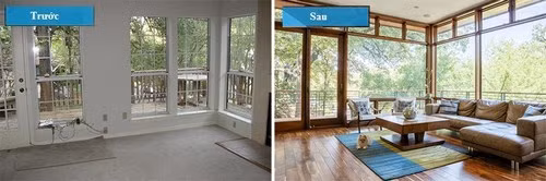 Nếu như trước khi cải tạo, thiết kế nội thất ngôi nhà toàn bộ là màu trắng, cửa sổ và cửa ra vào mang phong cách Pháp thì giờ đây sau khi thay đổi, không gian nơi đây đã trở nên tươi sáng hơn với cửa sổ cực kỳ thoáng mát.