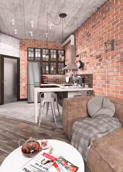 Nền nhà phân chia đan xen giữa các khu vực bằng gạch nền và gỗ sàn.