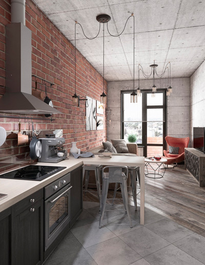 Tường gạch đổ mộc mạc.