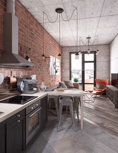 Tường gạch đổ mộc mạc.