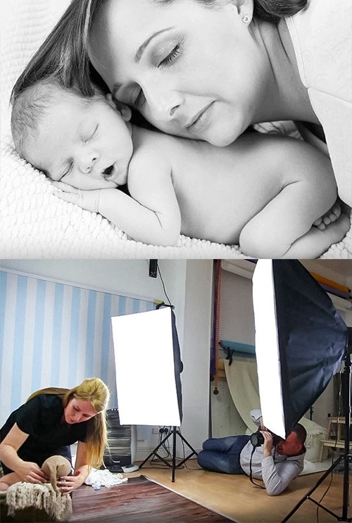 Một tác phẩm nghệ thuật về tình mẫu tử hoàn toàn có thể được thực hiện ngay tại nhà. Với sự trợ giúp là vài chiếc đèn sáng cùng tấm phông trắng, nhiếp ảnh gia bố hoàn toàn có thể tác nghiệp cho hai mẫu mẹ và bé.