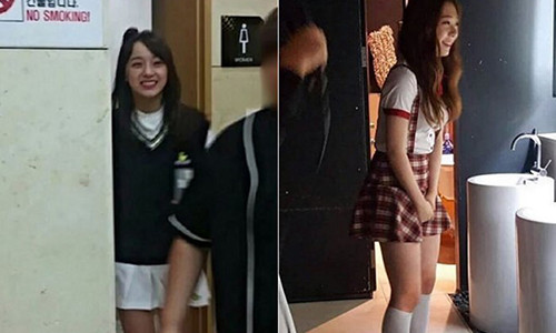 Kim Sejeong và Yoo Yeonjeong bị chụp ảnh khi đang ở nhà vệ sinh.