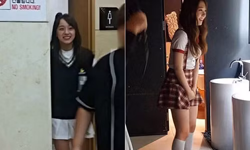 Kim Sejeong và Yoo Yeonjeong bị chụp ảnh khi đang ở nhà vệ sinh.