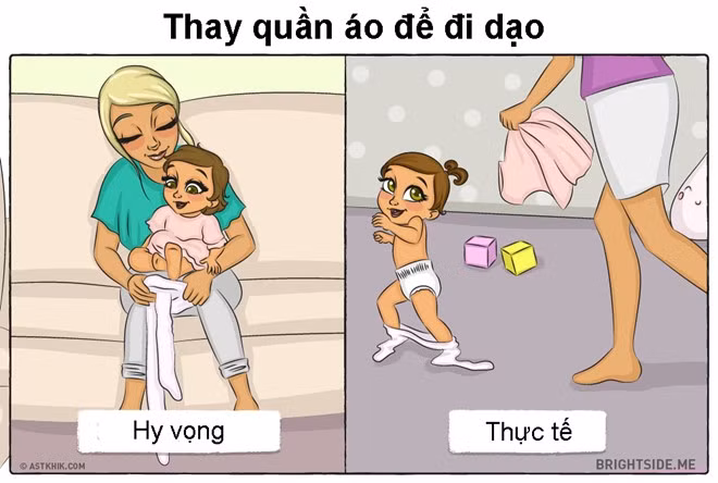 Công việc mặc quần áo cho con chỉnh tề chẳng nhanh chóng như bạn nghĩ.