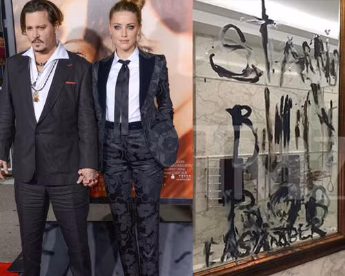 Tài tử Johnny Depp cũng trở thành tâm điểm chú ý showbiz vì vụ ly hôn Amber Heard. Anh cáo buộc Amber ngoại tình với Billy Bob – bạn diễn của cô trong London Fields. Tranh cãi không dứt khiến Johnny Depp mất kiểm soát. Anh ném điện thoại vào tường, sau đó cắt phần đầu ngón tay. Anh dùng ngón tay bị thương nhúng vào sơn xanh và viết lên gương dòng chữ “Billy Bob”, “Amber dễ dãi”. Sau khi clip Johnny Depp nổi điên bị phát tán trên mạng, Amber cho hay cô nhiều lần bị chồng đánh vào mặt mỗi lúc say rượu. Đó cũng là lý do cô đơn phương đệ đơn ly hôn sau gần 2 năm cưới.