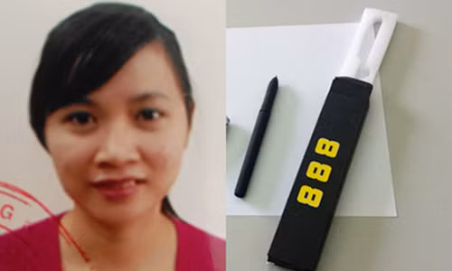 Nguyễn Thị Tuyết Nga và chiếc bút "phù thủy" - Ảnh: báo Pháp luật TP. HCM