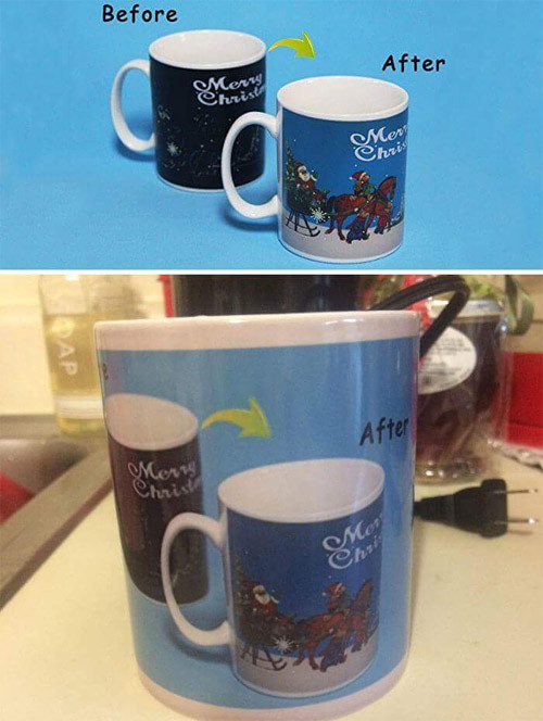 Quảng cáo cốc biến hình độc đáo sẽ chuyển từ màu đen sang xanh nếu đổ nước nóng vào. Và khi nhận được... sản phẩm là "2 in 1".