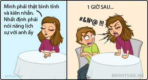 Dù có kiên nhẫn đến đâu, các cô gái vẫn khó kiềm chế cảm xúc khi người yêu đến muộn giờ hẹn.