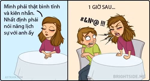 Dù có kiên nhẫn đến đâu, các cô gái vẫn khó kiềm chế cảm xúc khi người yêu đến muộn giờ hẹn.