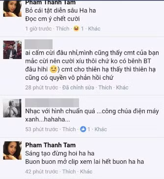 Sau đó, có một khán giả khác vào khen rằng đoạn clip này ghép nhạc và hình chuẩn, gọi Bảo Thy là "công chúa điện máy xanh" thì Tâm Tít nói ngay: "Sáng tạo đừng hỏi" và cho rằng đang buồn xem clip này sẽ hết buồn ngay.