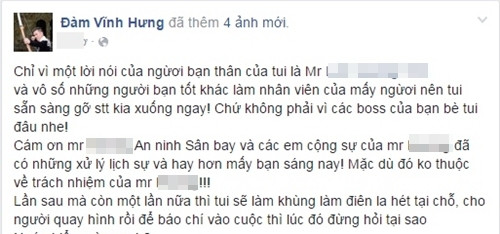 Sau đó, chính Mr Đàm đã gỡ dòng chia sẻ vì yêu cầu của một người bạn, nhưng cũng cảnh báo sẽ không bỏ qua nếu gặp tình trạng tương tự (Ảnh chụp màn hình)