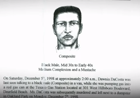 Nhân chứng cũng nói thêm rằng một người đàn ông da đen phóng xe tải màu đỏ vào trạm xăng khi Dawnia xách can xăng để trở lại xe vào khoảng 2h sáng hôm 5/12/1998. Người đàn ông nói rằng anh ta có thể chở cô cùng can xăng trở lại ôtô. Dawnia đồng ý và ngồi lên xe của người đàn ông. Theo mô tả của nhân chứng, người đàn ông khoảng từ 35 tới 45 tuổi, có râu quai nón.
