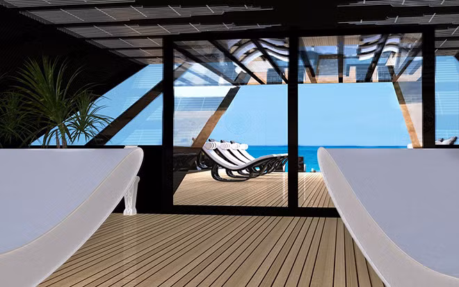 Kính chống đạn được sử dụng để bảo vệ sự an toàn cho chủ nhân siêu du thuyền Black Swan cũng như tạo ra một không gian mở.