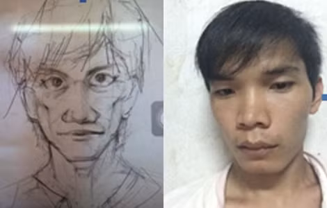 Vũ Văn Tiến và bức họa được họa sĩ vẽ lại qua giấc mơ kỳ lạ của một cô gái trước khi vụ án xảy ra.