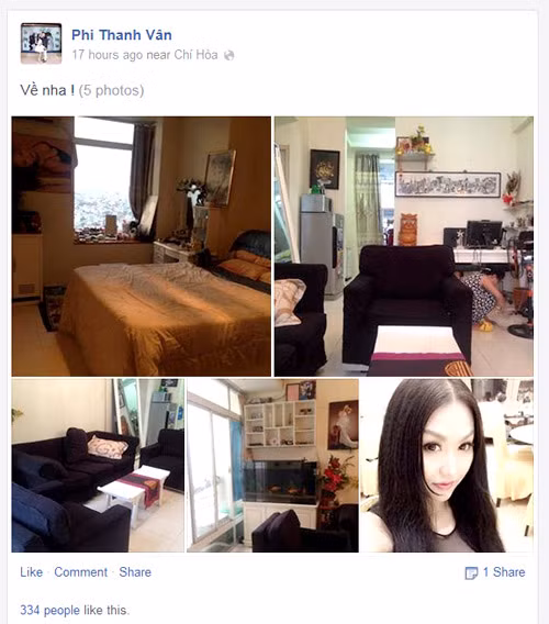 2. Phi Thanh Vân Sau khi li hôn với người chồng cũ, Phi Thanh Vân chuyển ra ngoài sinh sống. Vào giữa năm 2014, lần đầu tiên cô tiết lộ về ngôi nhà của riêng mình - thành quả sau một thời gian tự kinh doanh. Cô cho biết mình rất hài lòng với lựa chọn này vì nó vừa vặn, ấm cúng và phù hợp với công việc hiện tại.