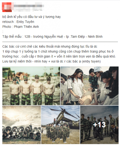 Mới đây trên fanpage beat có đăng tải một bộ ảnh kỷ yếu của tập thể mẫu: 12B - trường Nguyễn Huệ - tp .Tam Điệp - Ninh Bình khiến dân mạng “ngơ ngẩn” bởi bộ ảnh kỷ yếu này được dàn dựng hết sức công phu theo phiên bảo của “hậu duệ mặt trời”.