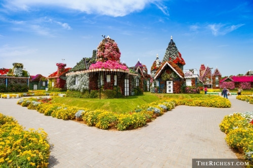 Thăm vườn Miracle GardenVườn hoa Dubai Miracle có diện tích 72.000m2 với 45 triệu bông hoa rực rỡ sắc màu. Đến đây, du khách dễ dàng bị choáng ngợp bởi những tạo hình độc đáo như hình trái tim hoa bao trùm lên khu vườn, những túp lều tuyết hay kim tự tháp...